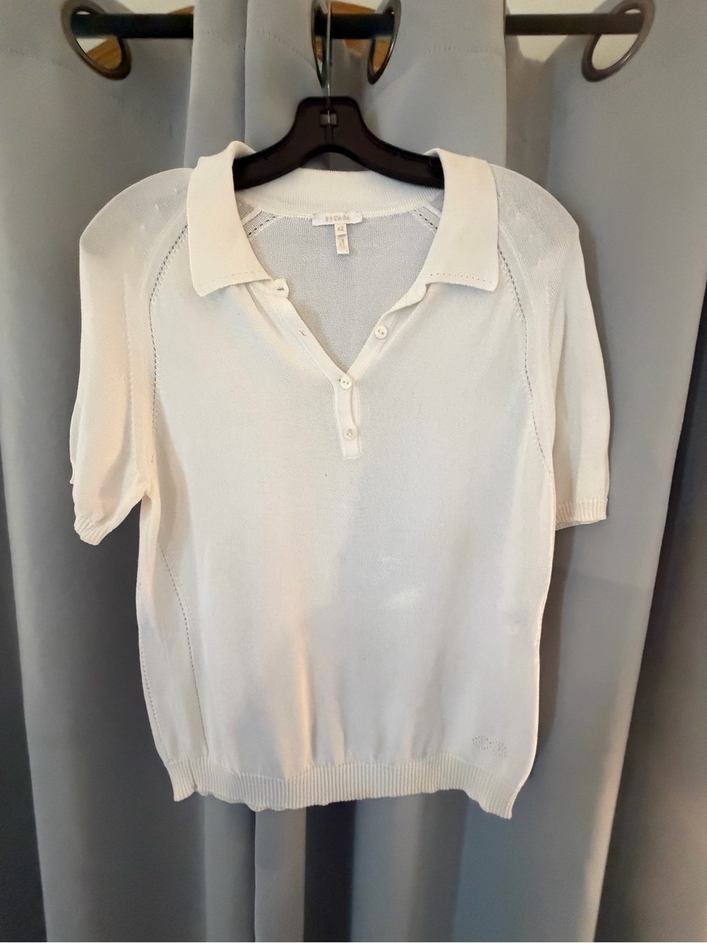 Escada Cream Short-Sleeve Polo Knit Top